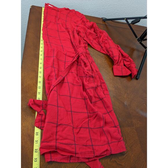A New Day Windowpane Dress XL Red Belt Tie Stretchy Waist Classic Pockets Plaid - Picture 8 of 11